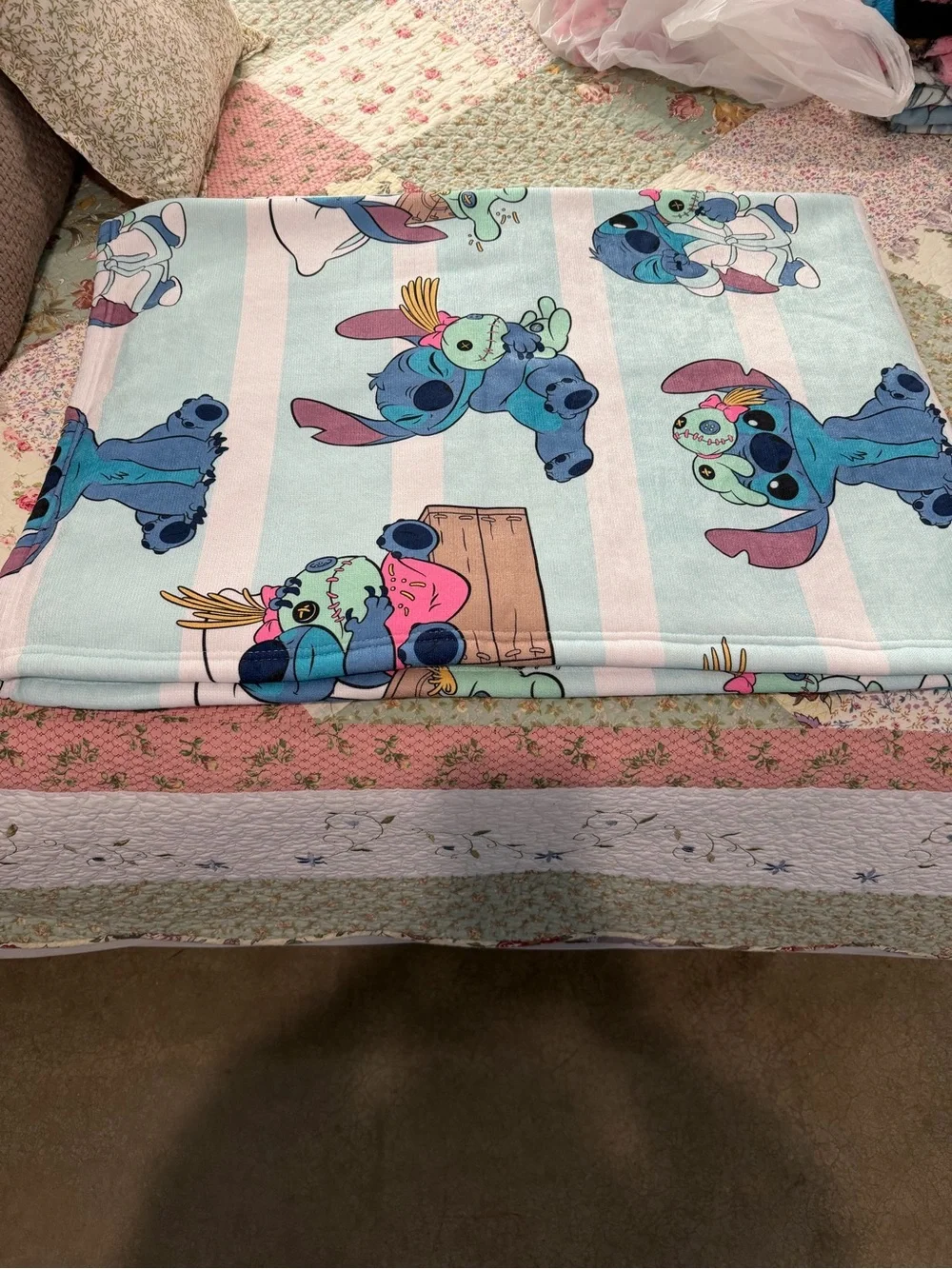 Disney Blue & Pink Lilo & Stitch Plush Throw Blanket